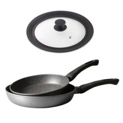 Lot 2 Poêles Avec Revêtement Dur Comme La Pierre 24 Et 28 Cm Et Couvercle Multi-diamètres