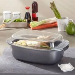 Produits populaires -Fournitures De Cuisine 10838 1 2 Cocotte rectangulaire et couvercle revetement Dur comme la pierre 32 cm Mathon