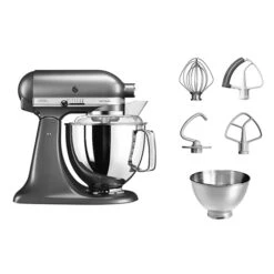 KitchenAid Robot Pâtissier Artisan Tête Inclinable 4,8 L 300 W Gris étain 5KSM175PSEMS + Accessoires
